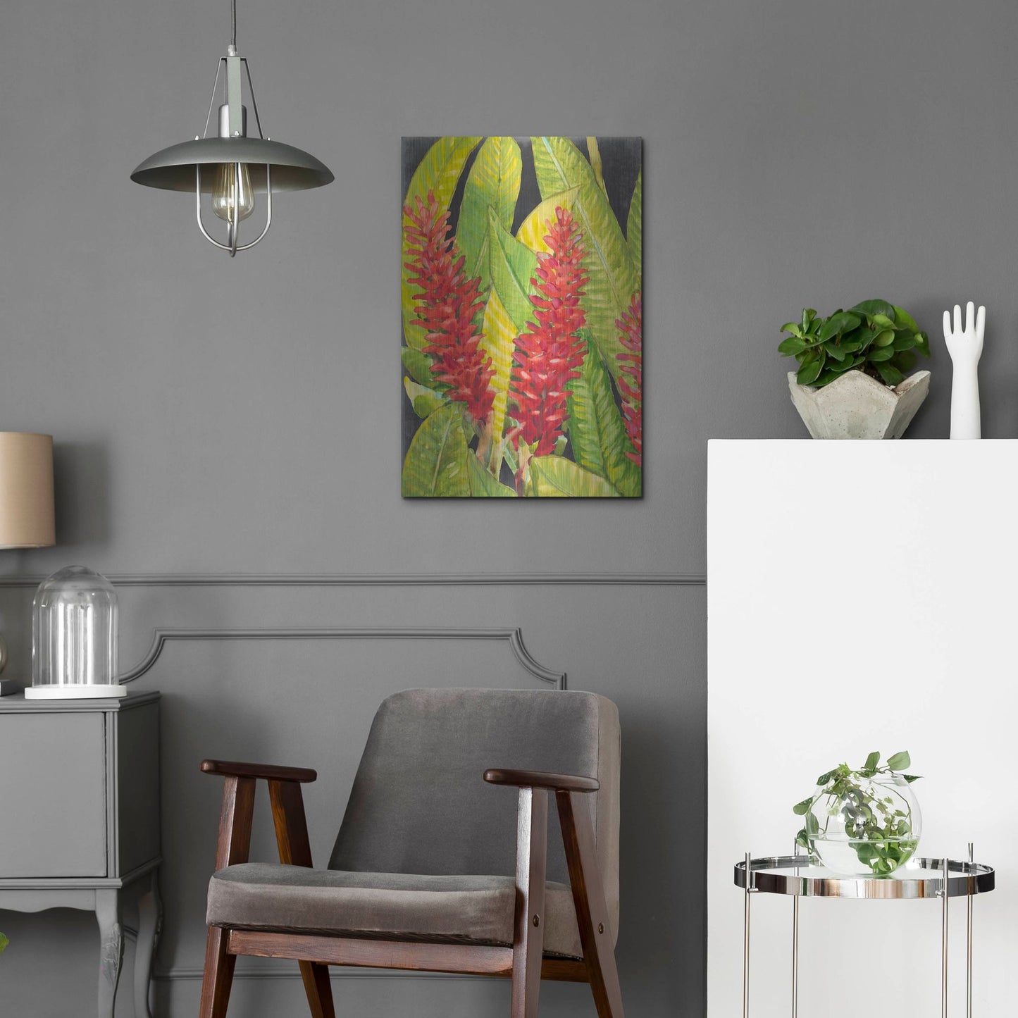 Luxe Metal Art 'Red Tropical Flowers I' by Tim O'Toole, Metal Wall Art,16x24