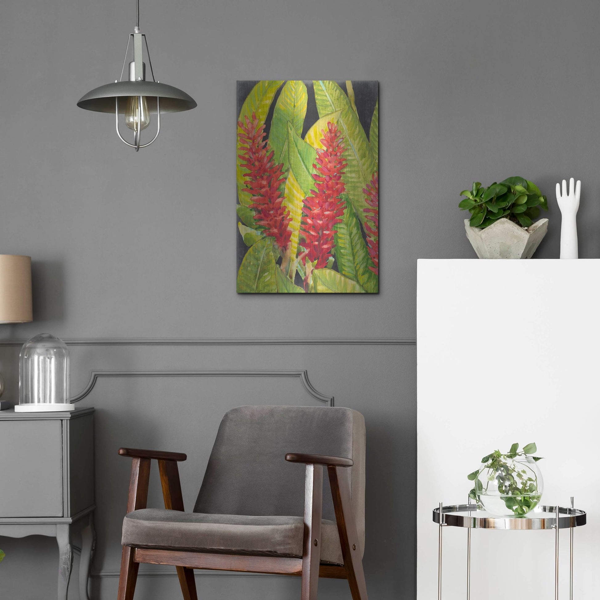 Luxe Metal Art 'Red Tropical Flowers I' by Tim O'Toole, Metal Wall Art,16x24