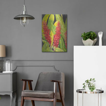 Luxe Metal Art 'Red Tropical Flowers I' by Tim O'Toole, Metal Wall Art,16x24