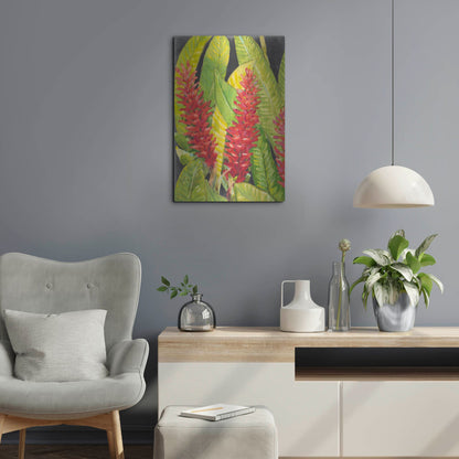 Luxe Metal Art 'Red Tropical Flowers I' by Tim O'Toole, Metal Wall Art,16x24
