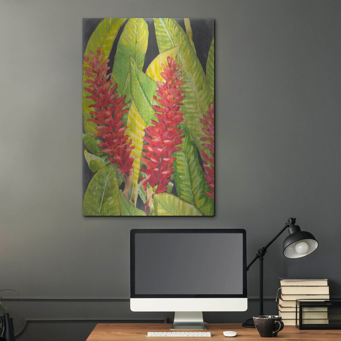 Luxe Metal Art 'Red Tropical Flowers I' by Tim O'Toole, Metal Wall Art,24x36