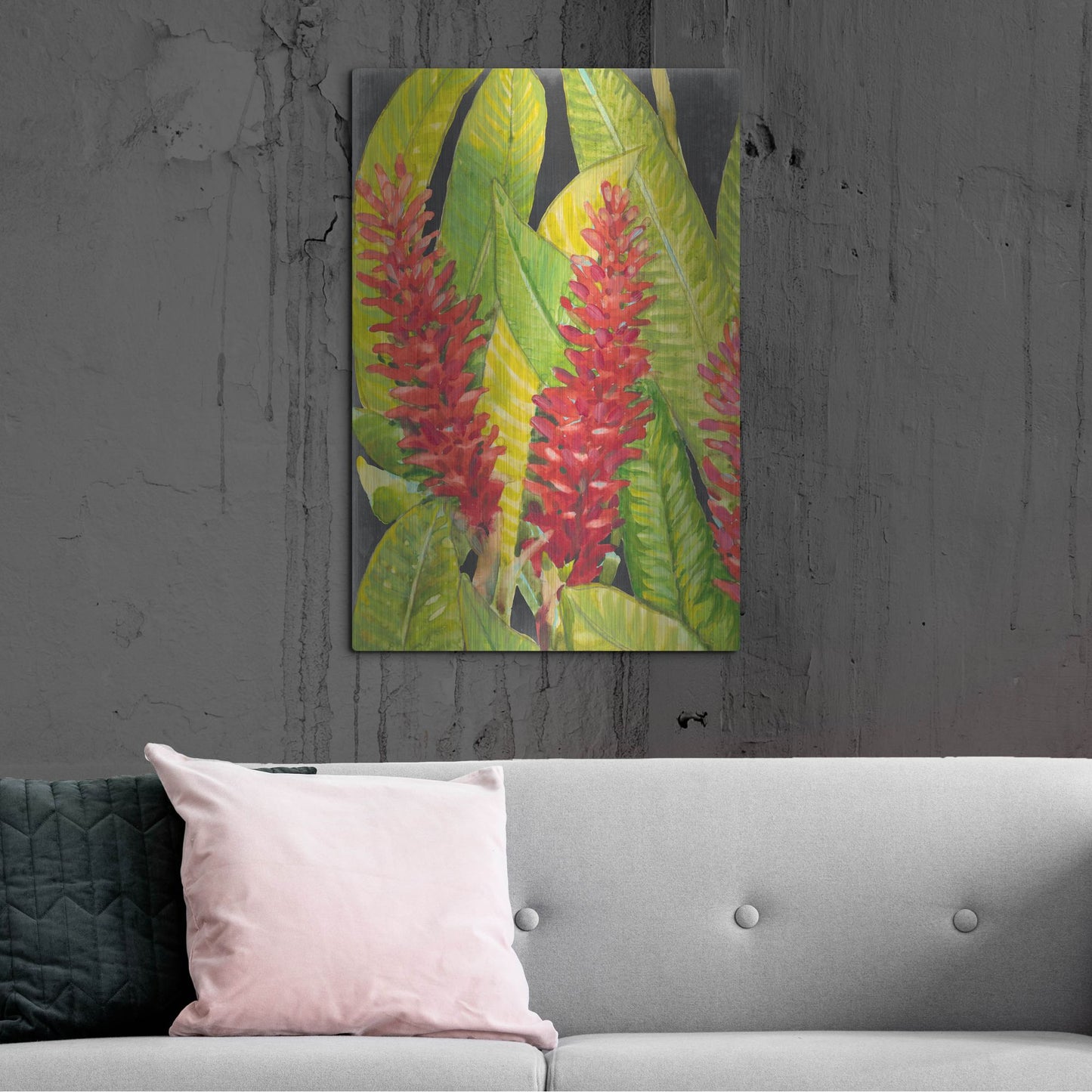 Luxe Metal Art 'Red Tropical Flowers I' by Tim O'Toole, Metal Wall Art,24x36