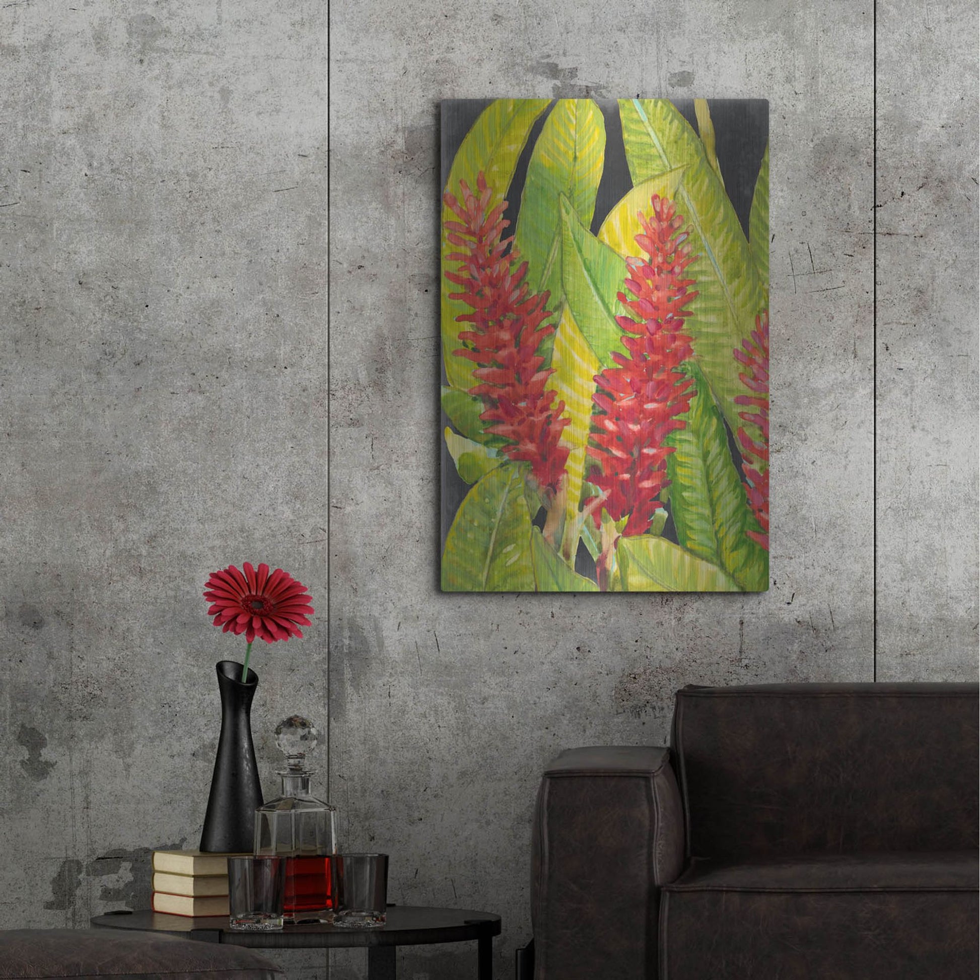 Luxe Metal Art 'Red Tropical Flowers I' by Tim O'Toole, Metal Wall Art,24x36