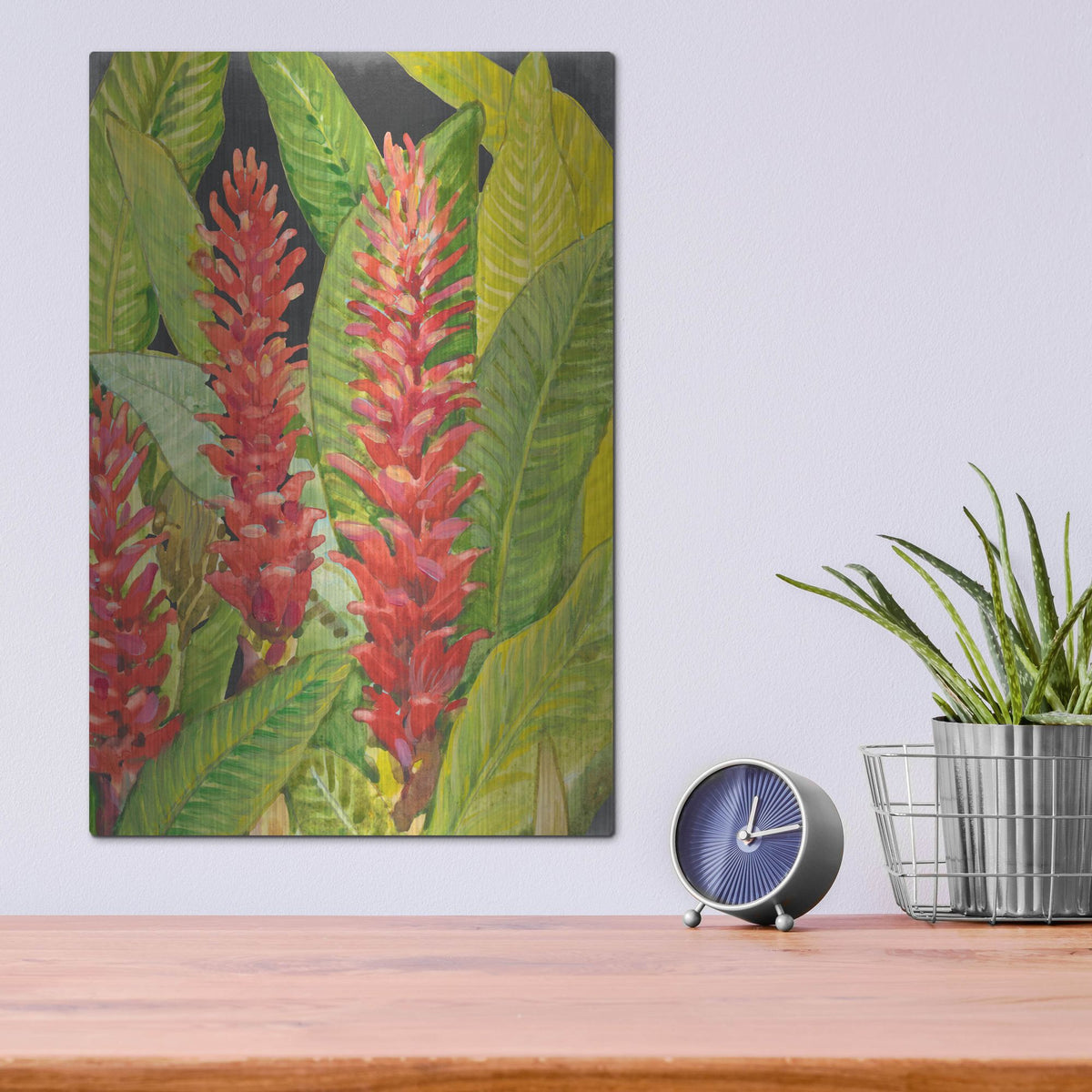 Luxe Metal Art 'Red Tropical Flowers II' by Tim O'Toole, Metal Wall Art,12x16