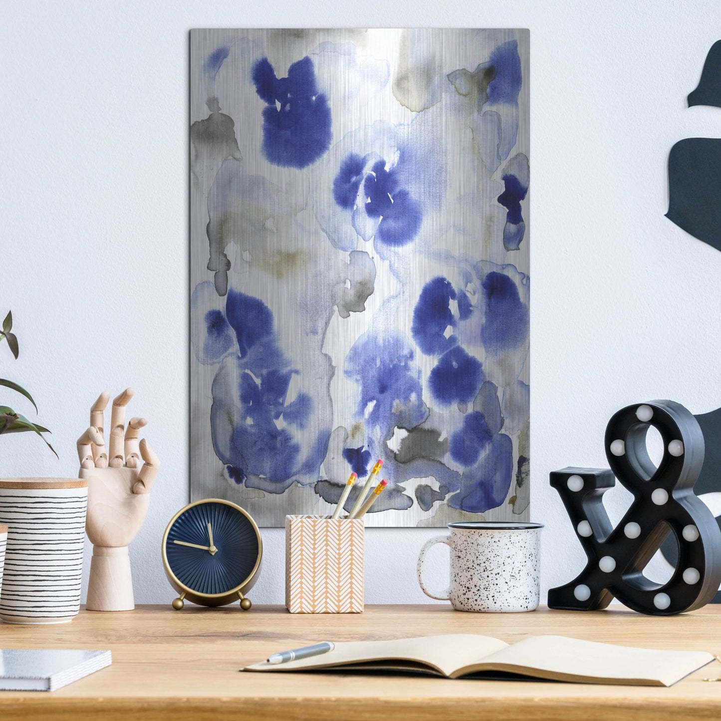 Luxe Metal Art 'Blue Pansies I' by Tim O'Toole, Metal Wall Art,12x16