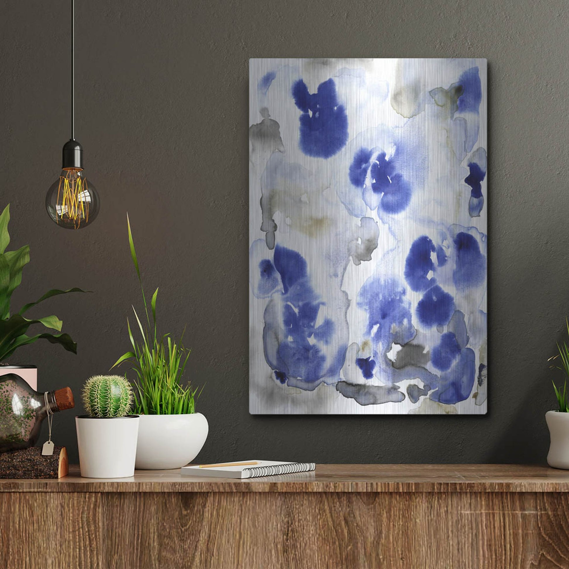 Luxe Metal Art 'Blue Pansies I' by Tim O'Toole, Metal Wall Art,12x16