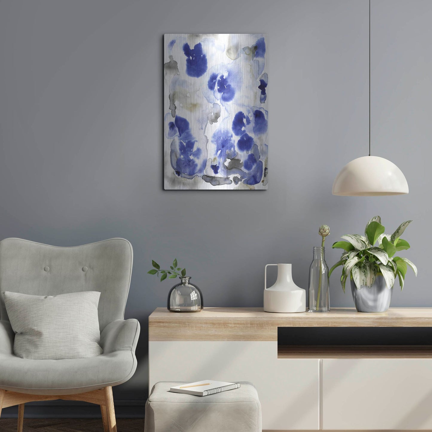 Luxe Metal Art 'Blue Pansies I' by Tim O'Toole, Metal Wall Art,16x24