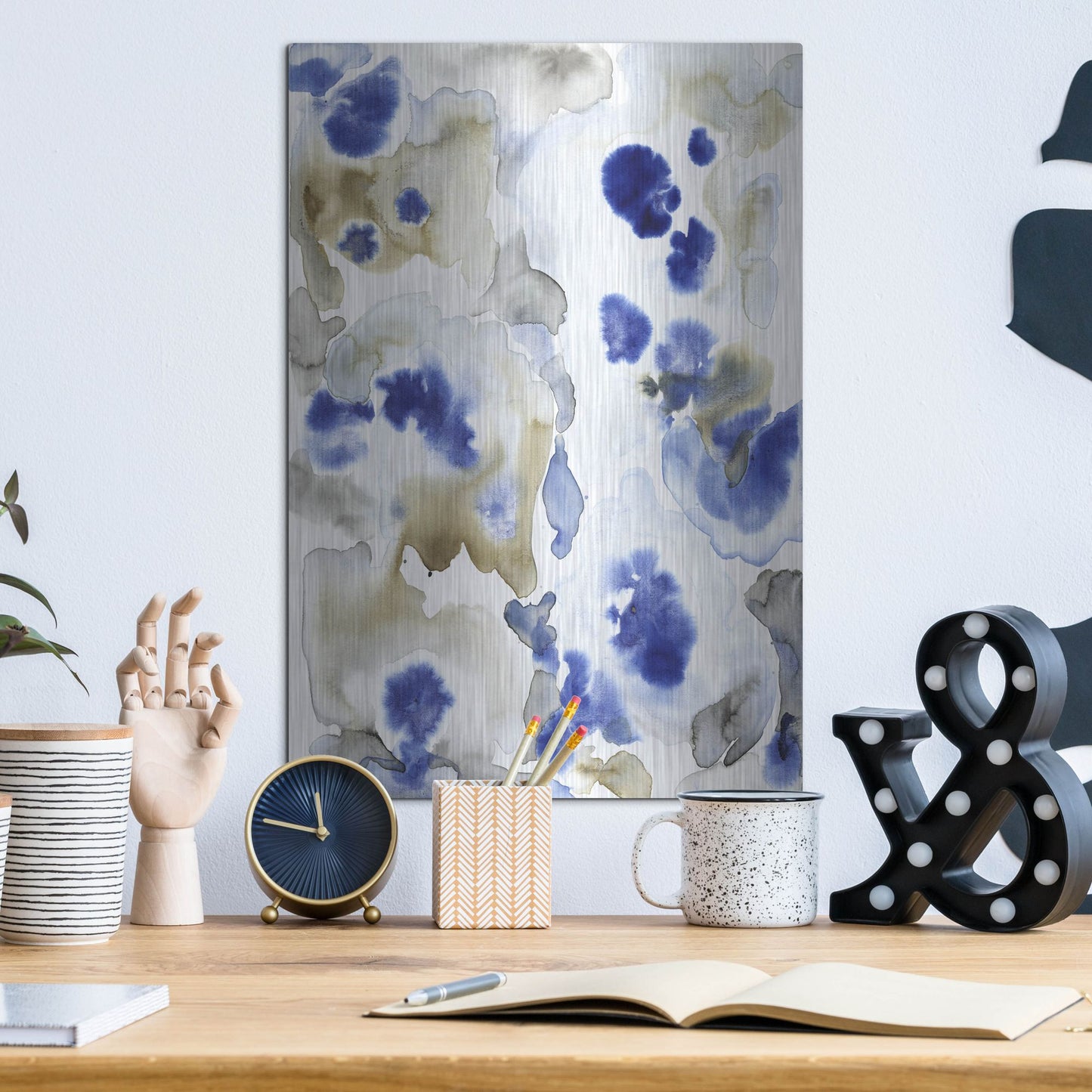 Luxe Metal Art 'Blue Pansies II' by Tim O'Toole, Metal Wall Art,12x16