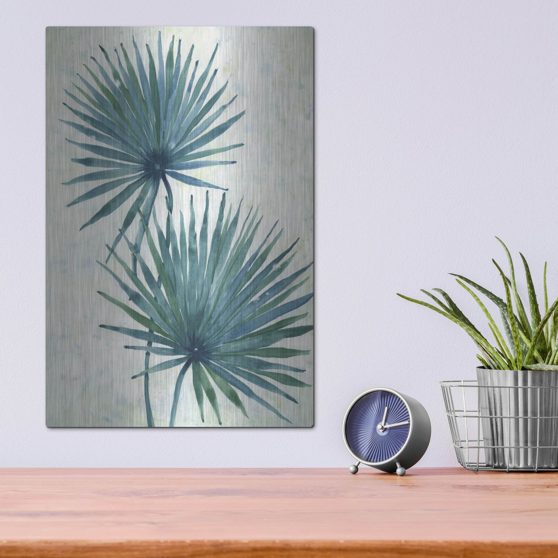 Luxe Metal Art 'Palm Leaves I' by Tim O'Toole, Metal Wall Art,12x16