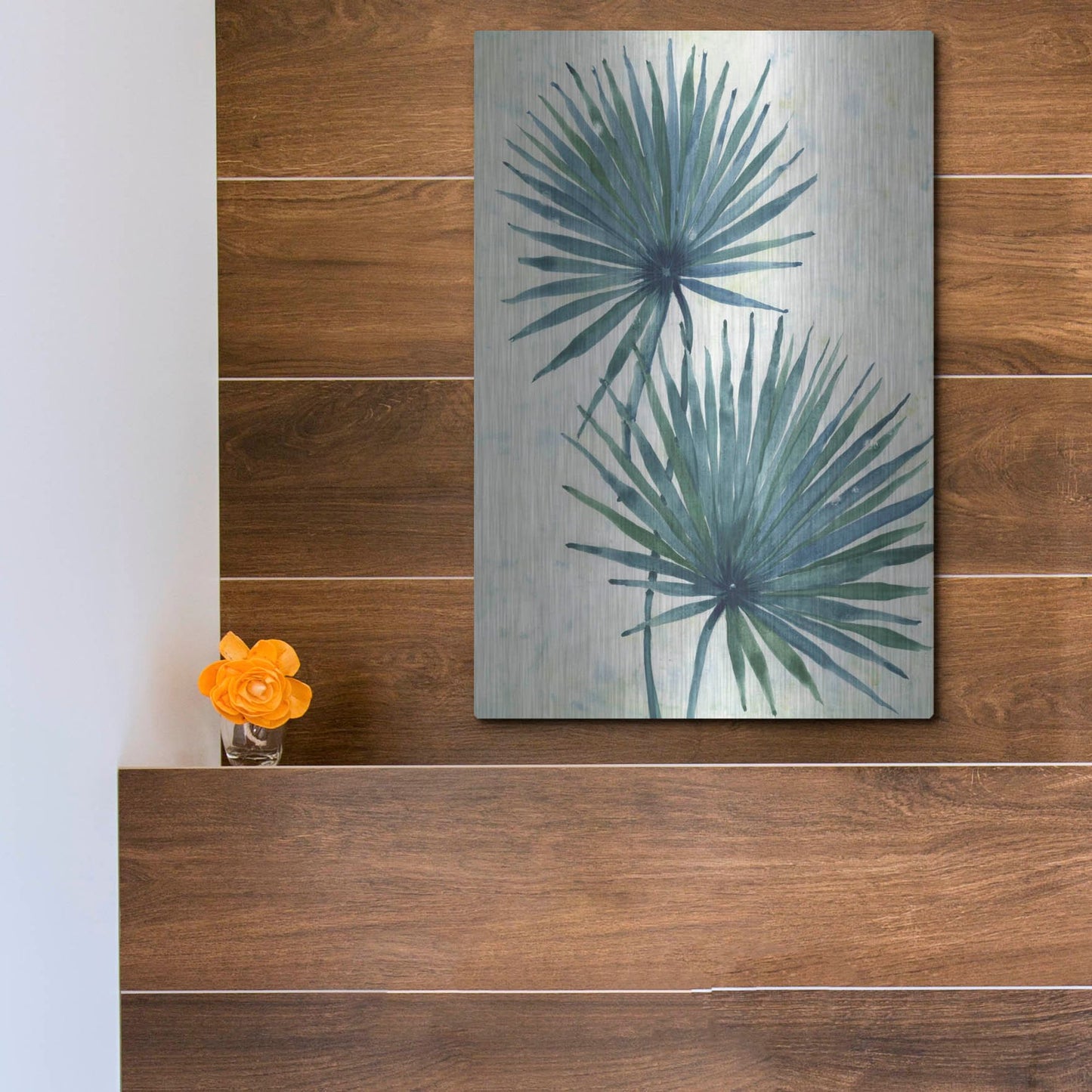 Luxe Metal Art 'Palm Leaves I' by Tim O'Toole, Metal Wall Art,12x16
