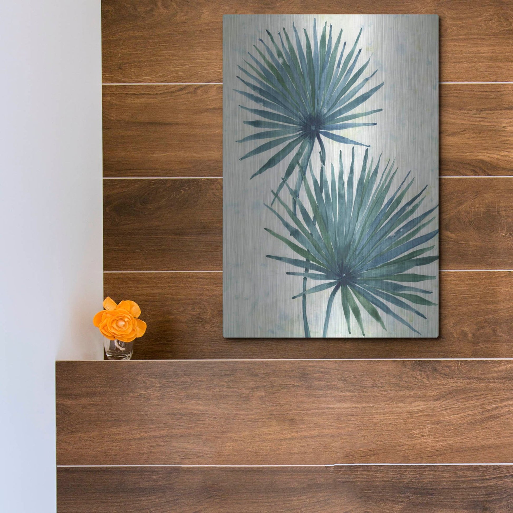 Luxe Metal Art 'Palm Leaves I' by Tim O'Toole, Metal Wall Art,12x16