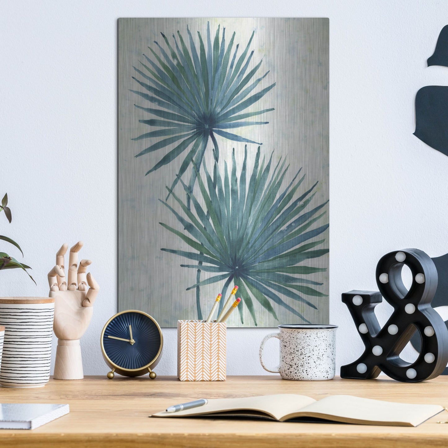 Luxe Metal Art 'Palm Leaves I' by Tim O'Toole, Metal Wall Art,12x16