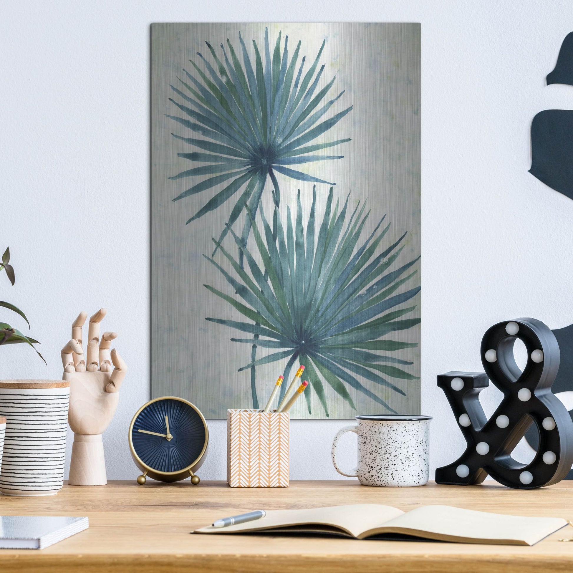 Luxe Metal Art 'Palm Leaves I' by Tim O'Toole, Metal Wall Art,12x16