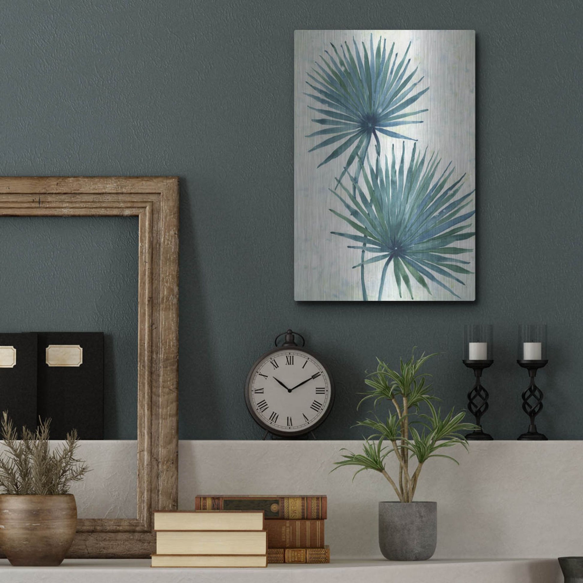 Luxe Metal Art 'Palm Leaves I' by Tim O'Toole, Metal Wall Art,12x16
