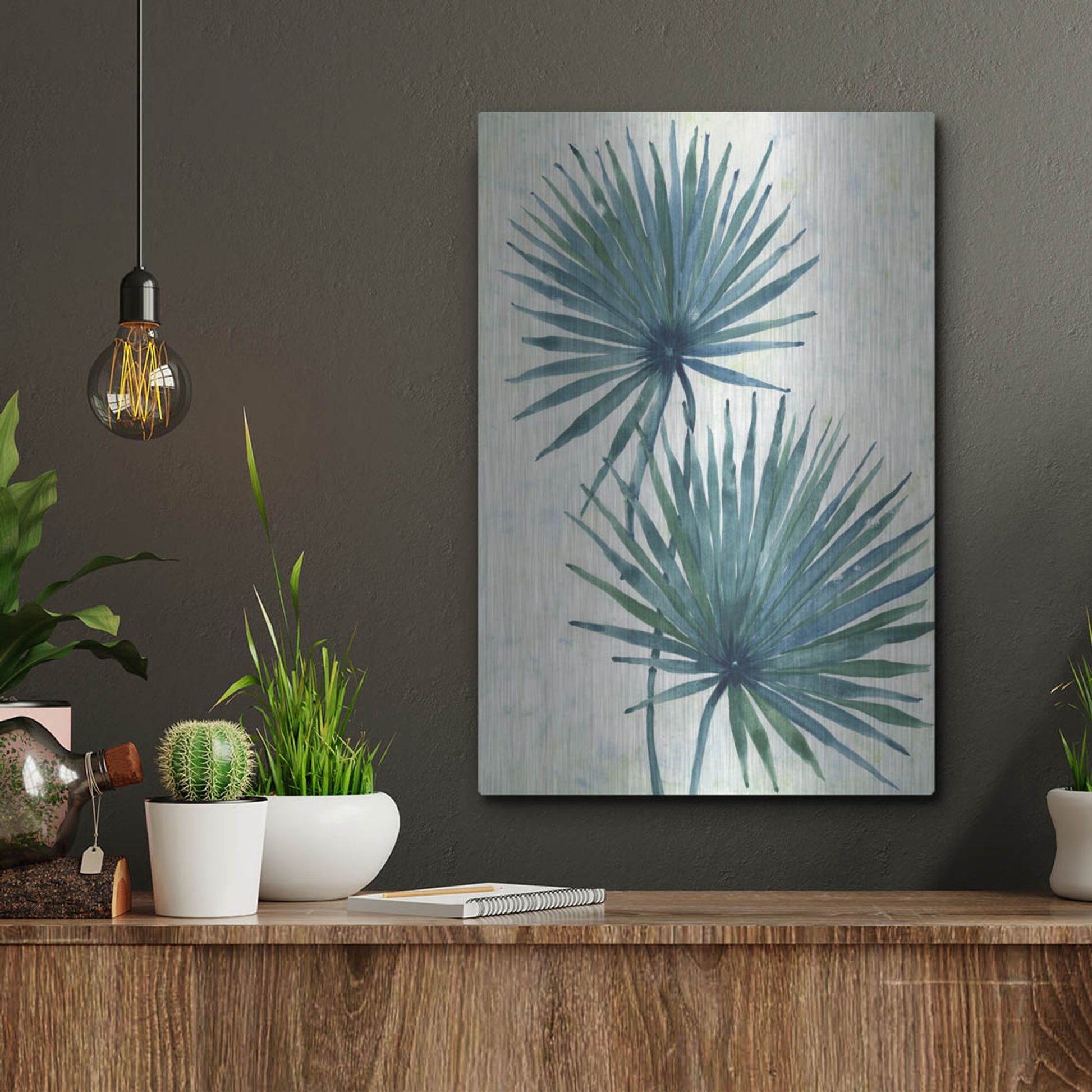 Luxe Metal Art 'Palm Leaves I' by Tim O'Toole, Metal Wall Art,12x16