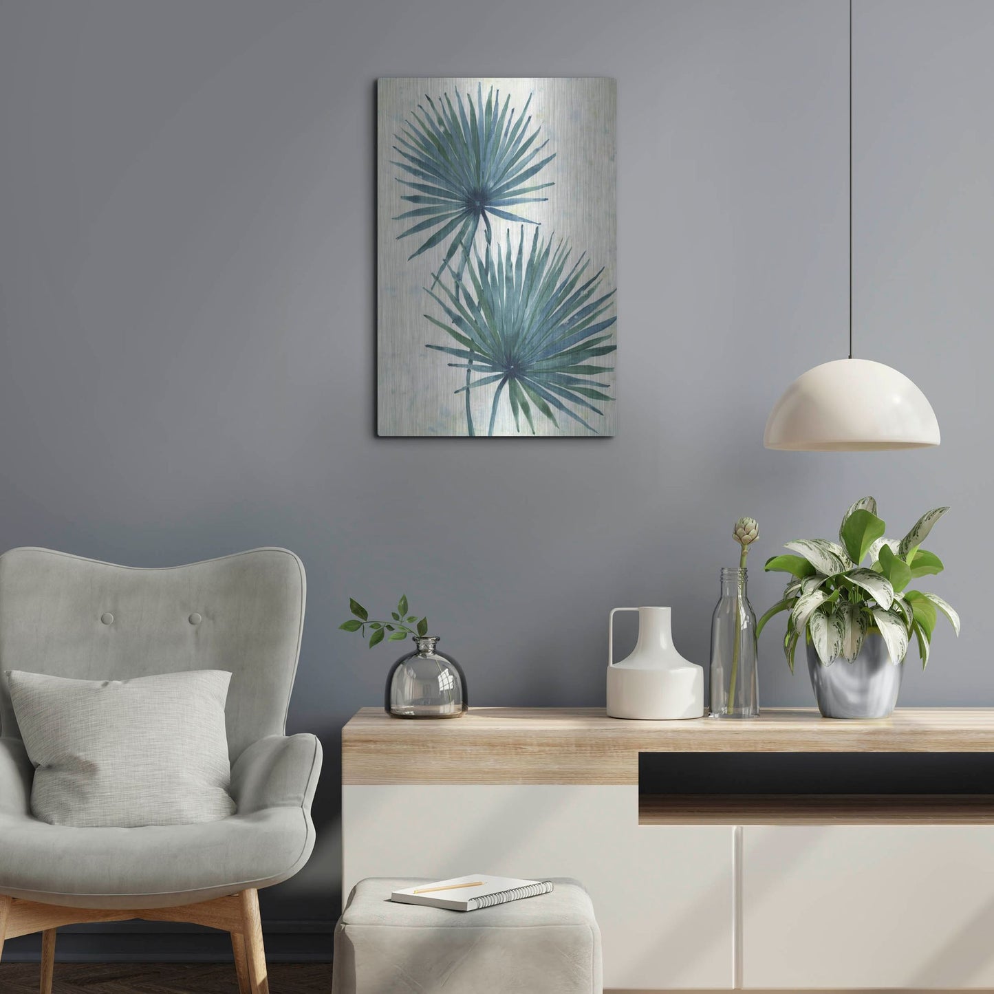 Luxe Metal Art 'Palm Leaves I' by Tim O'Toole, Metal Wall Art,16x24
