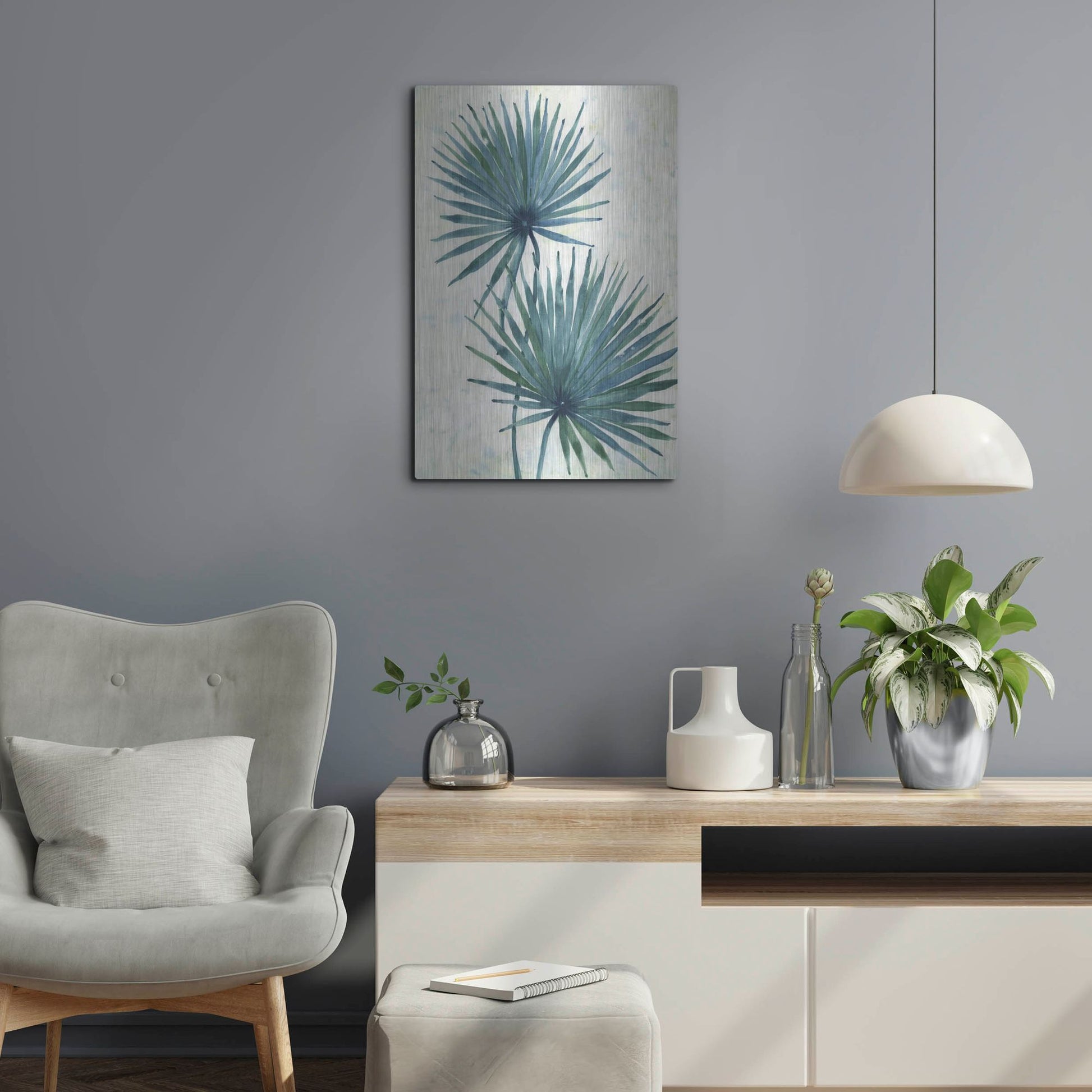 Luxe Metal Art 'Palm Leaves I' by Tim O'Toole, Metal Wall Art,16x24