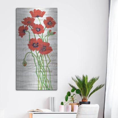 Luxe Metal Art 'Red Poppy Panel I' by Tim O'Toole, Metal Wall Art,24x48