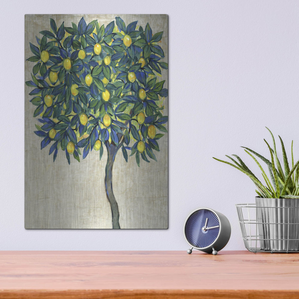 Luxe Metal Art 'Lemon Tree Composition I' by Tim O'Toole, Metal Wall Art,12x16