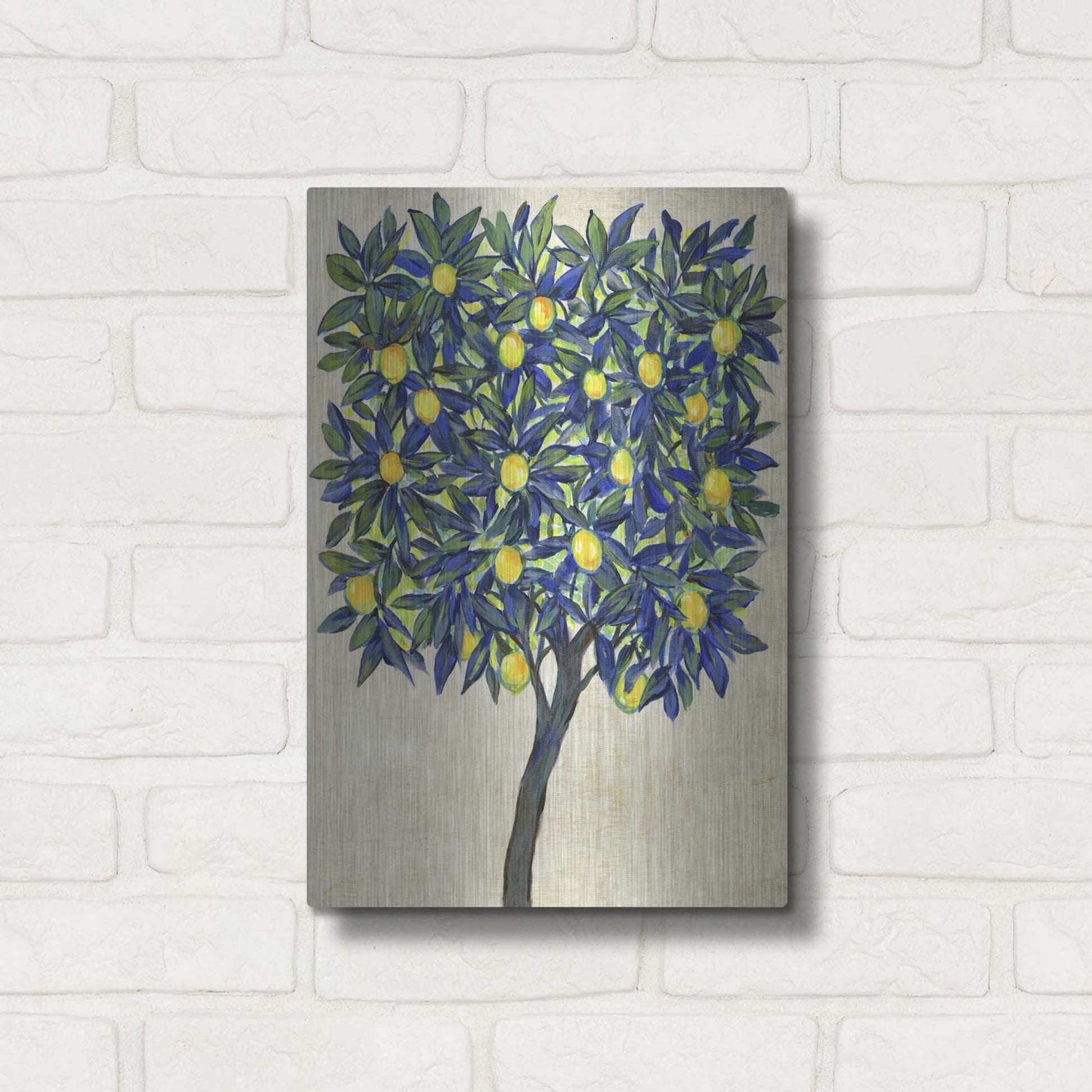 Luxe Metal Art 'Lemon Tree Composition II' by Tim O'Toole, Metal Wall Art,12x16
