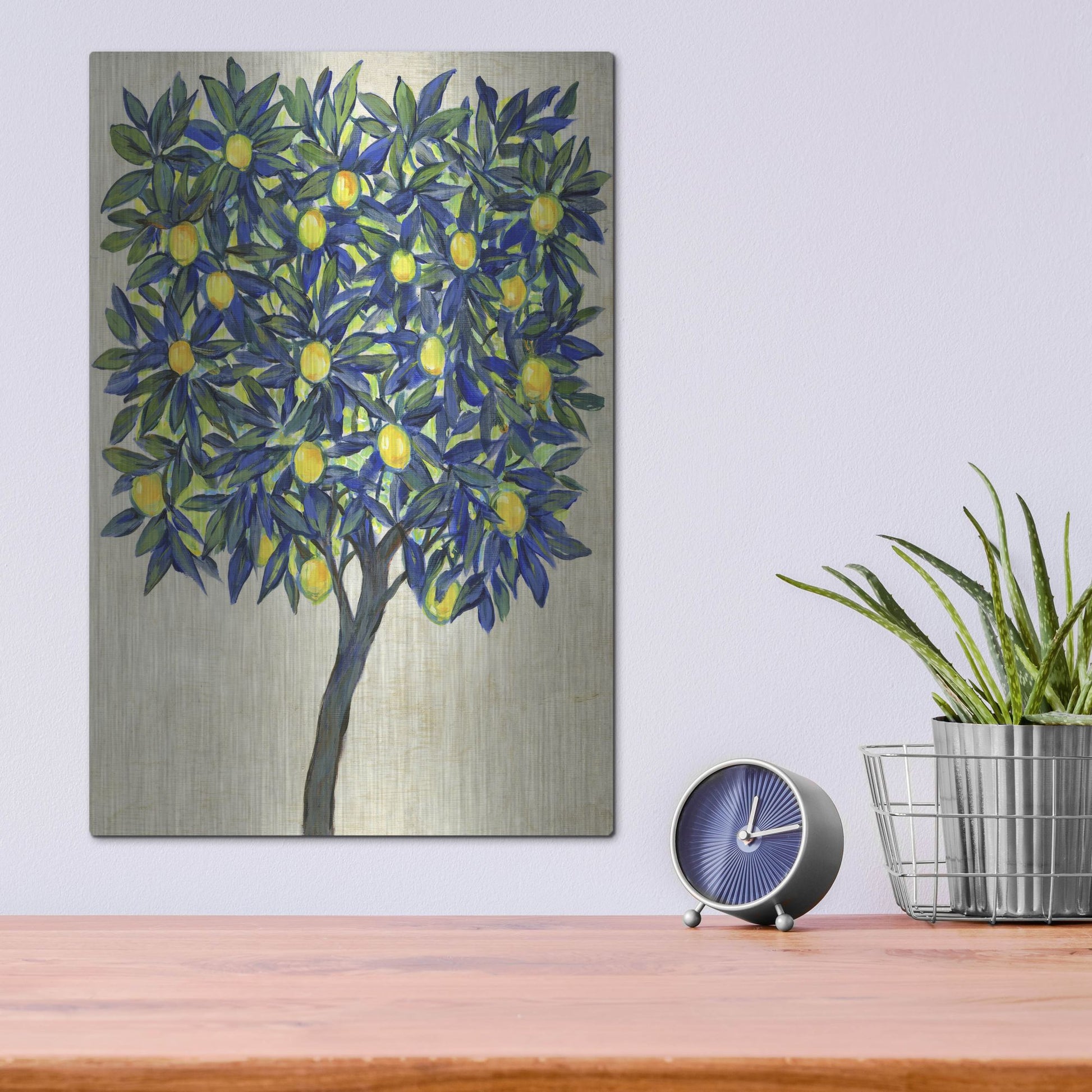 Luxe Metal Art 'Lemon Tree Composition II' by Tim O'Toole, Metal Wall Art,12x16