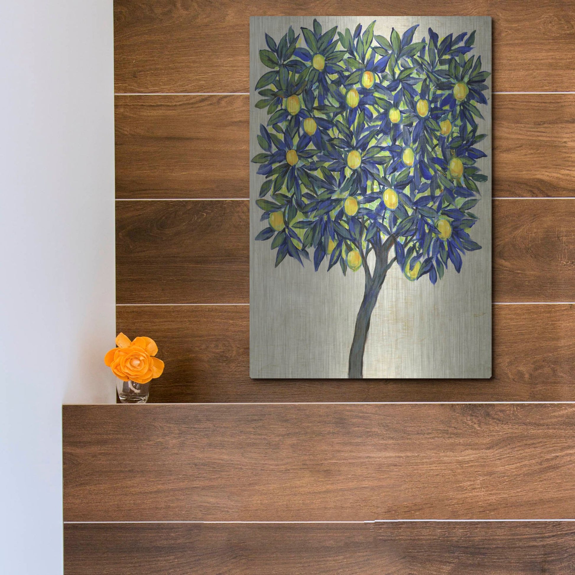 Luxe Metal Art 'Lemon Tree Composition II' by Tim O'Toole, Metal Wall Art,12x16