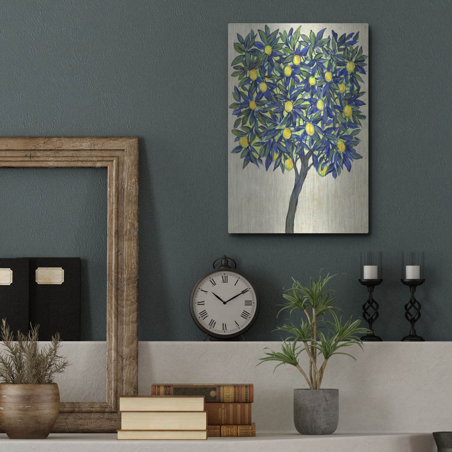 Luxe Metal Art 'Lemon Tree Composition II' by Tim O'Toole, Metal Wall Art,12x16
