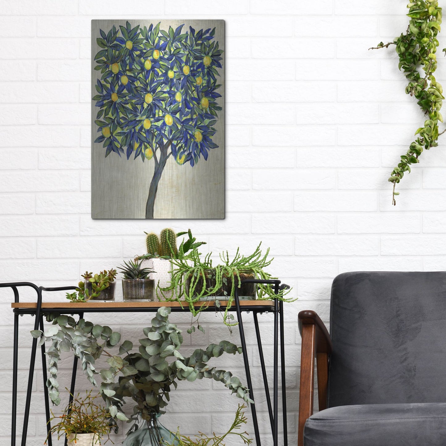 Luxe Metal Art 'Lemon Tree Composition II' by Tim O'Toole, Metal Wall Art,12x16