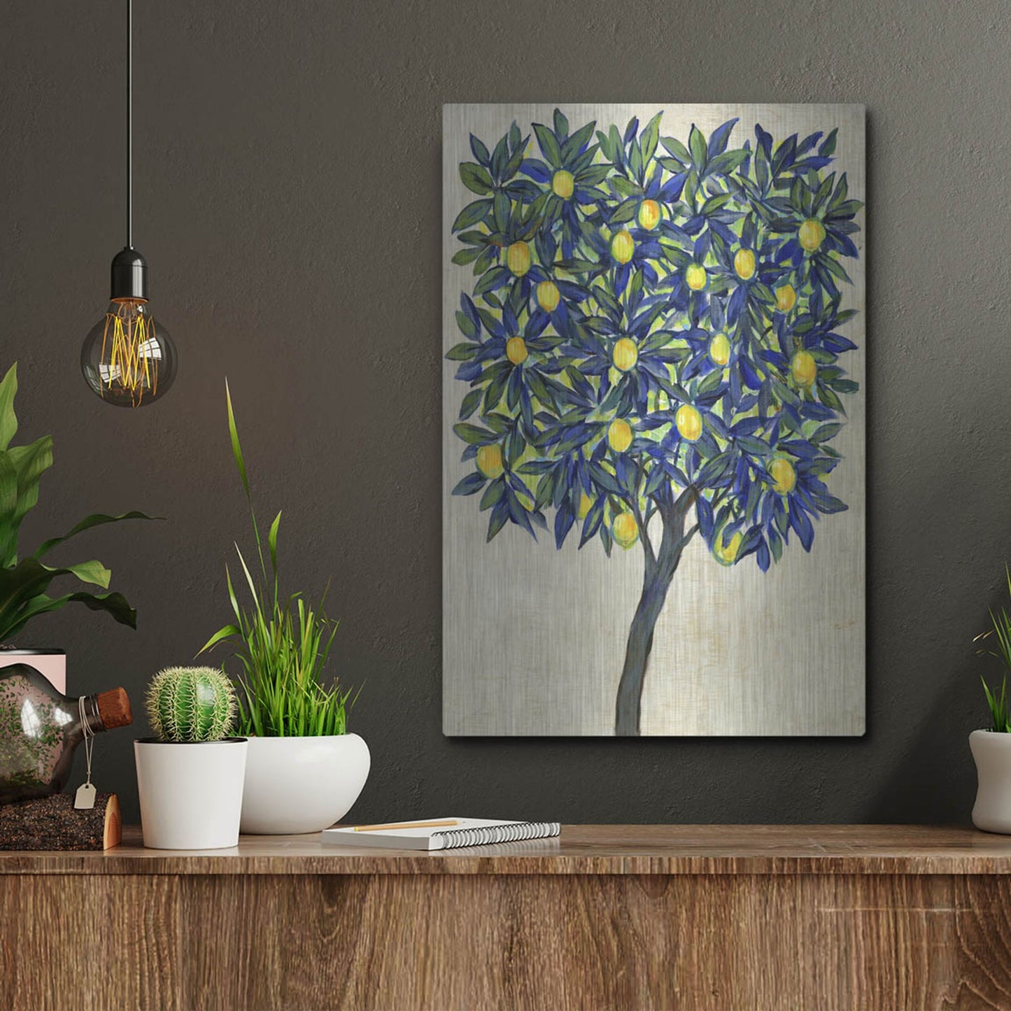 Luxe Metal Art 'Lemon Tree Composition II' by Tim O'Toole, Metal Wall Art,12x16
