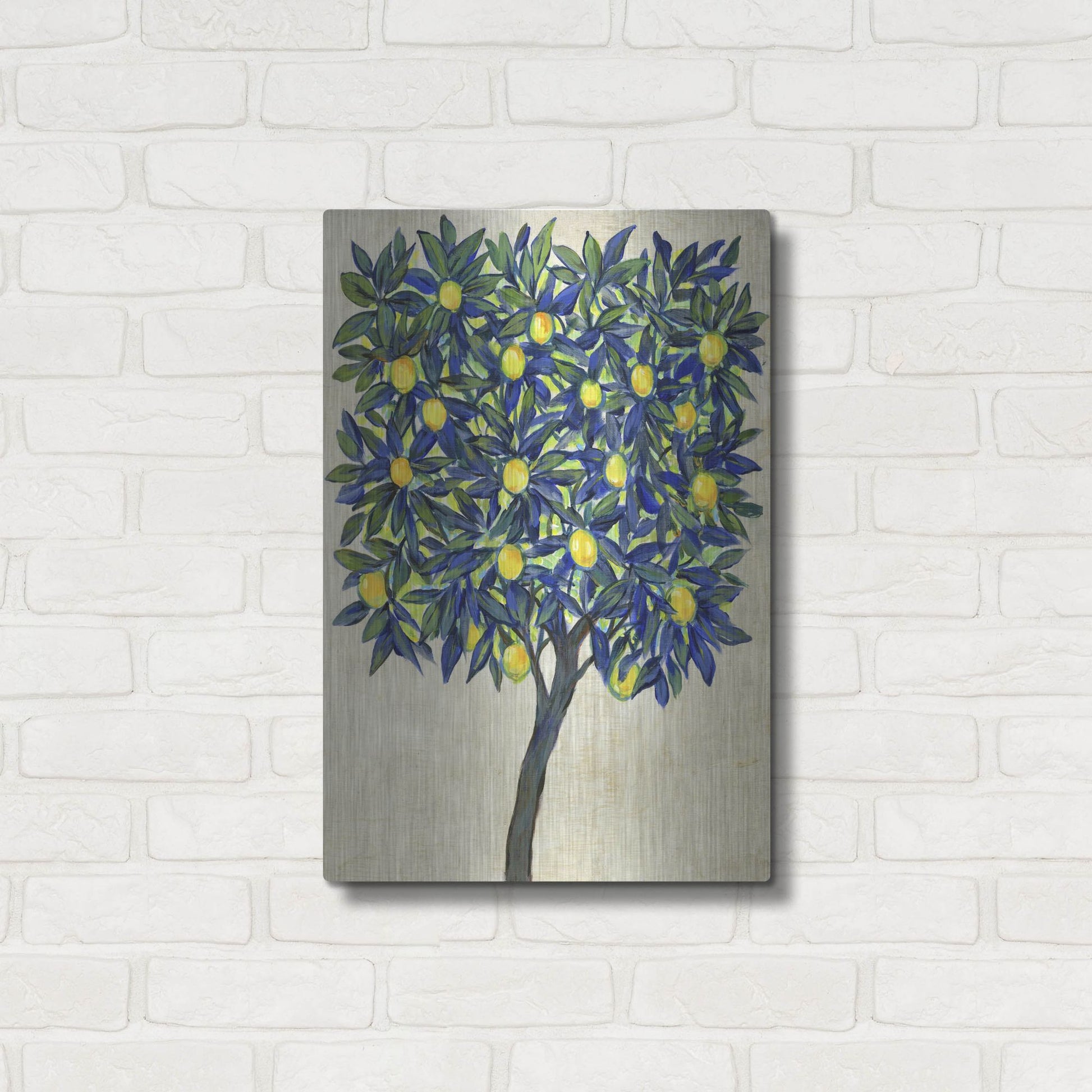 Luxe Metal Art 'Lemon Tree Composition II' by Tim O'Toole, Metal Wall Art,16x24