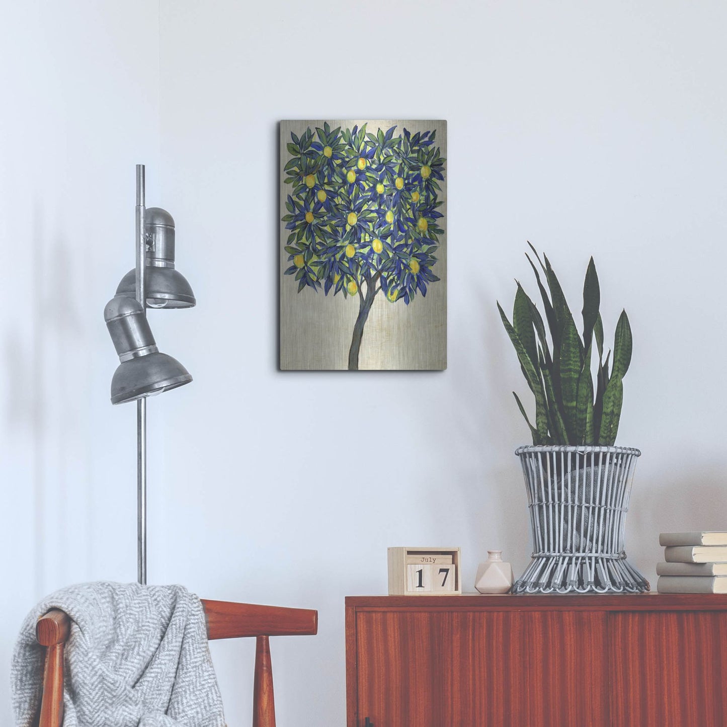 Luxe Metal Art 'Lemon Tree Composition II' by Tim O'Toole, Metal Wall Art,16x24