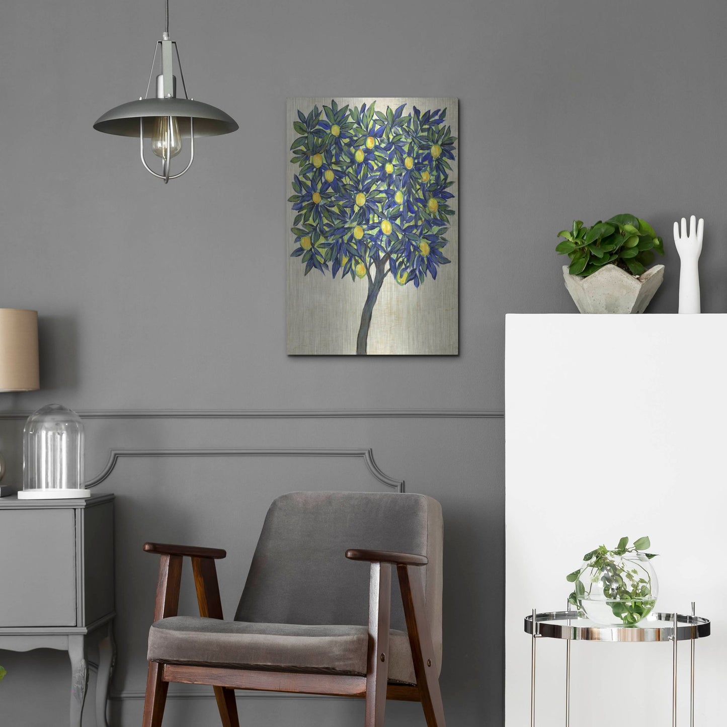 Luxe Metal Art 'Lemon Tree Composition II' by Tim O'Toole, Metal Wall Art,16x24