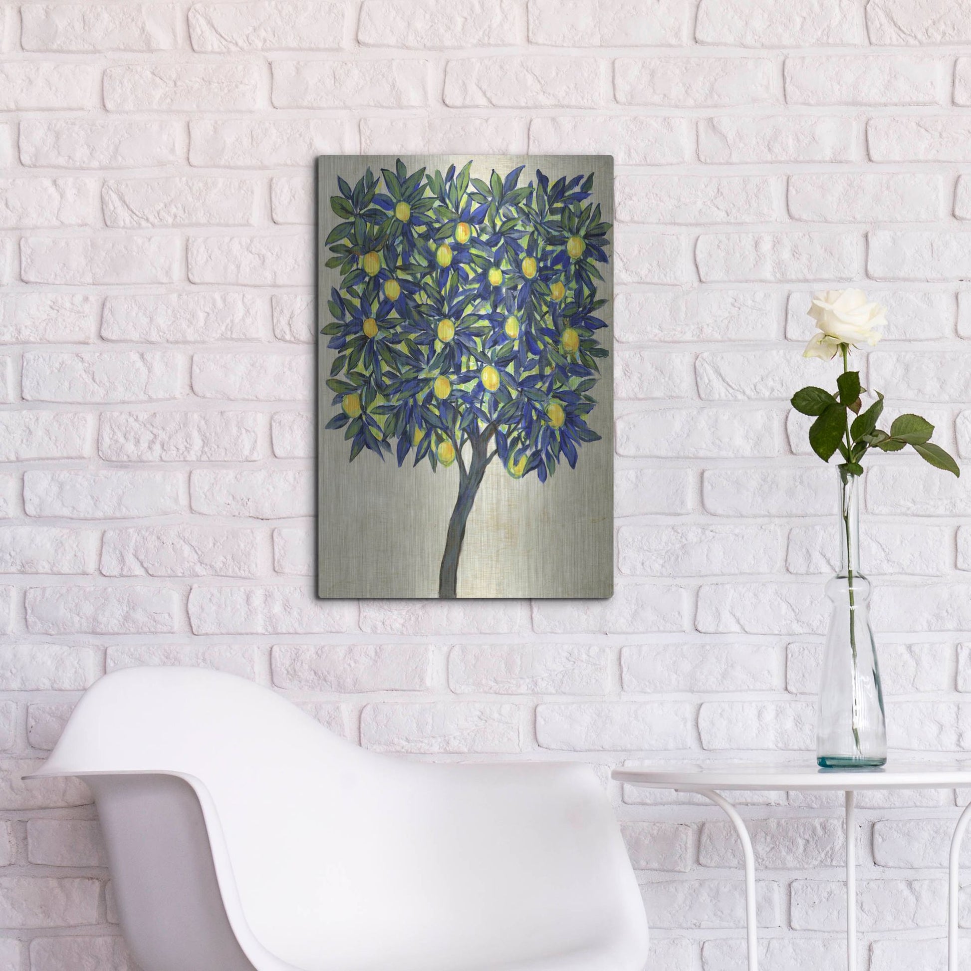 Luxe Metal Art 'Lemon Tree Composition II' by Tim O'Toole, Metal Wall Art,16x24