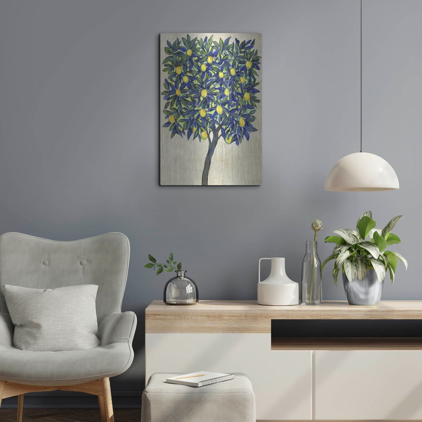 Luxe Metal Art 'Lemon Tree Composition II' by Tim O'Toole, Metal Wall Art,16x24