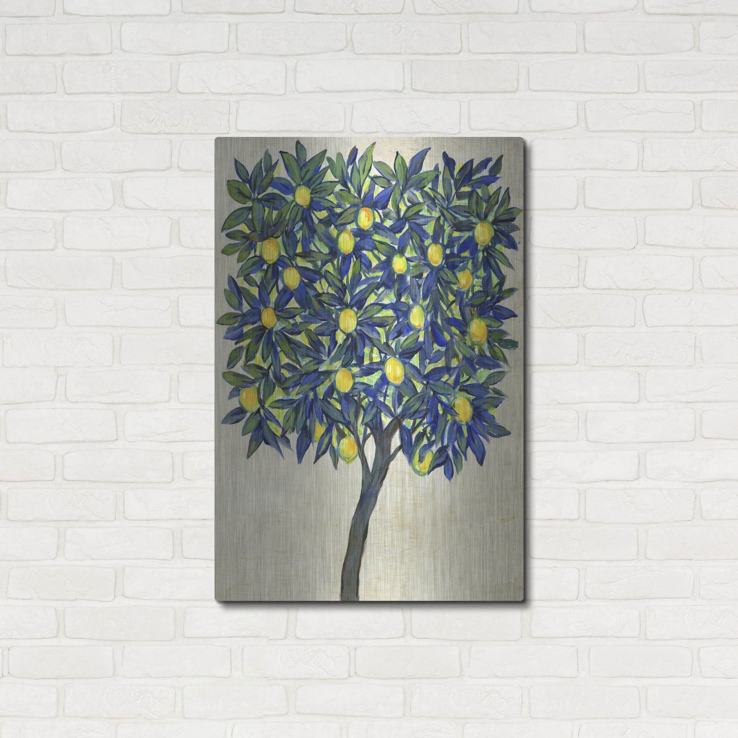 Luxe Metal Art 'Lemon Tree Composition II' by Tim O'Toole, Metal Wall Art,24x36