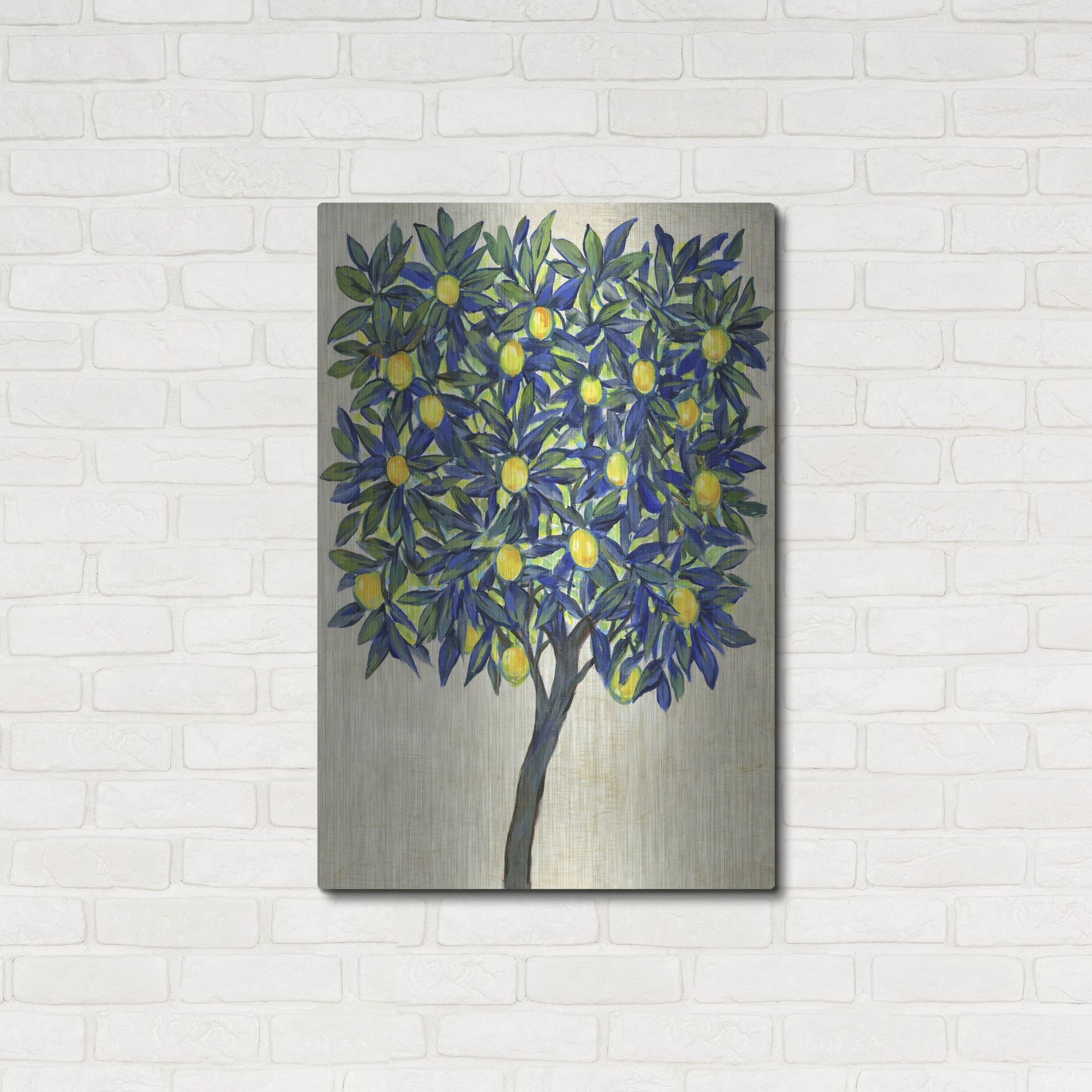 Luxe Metal Art 'Lemon Tree Composition II' by Tim O'Toole, Metal Wall Art,24x36