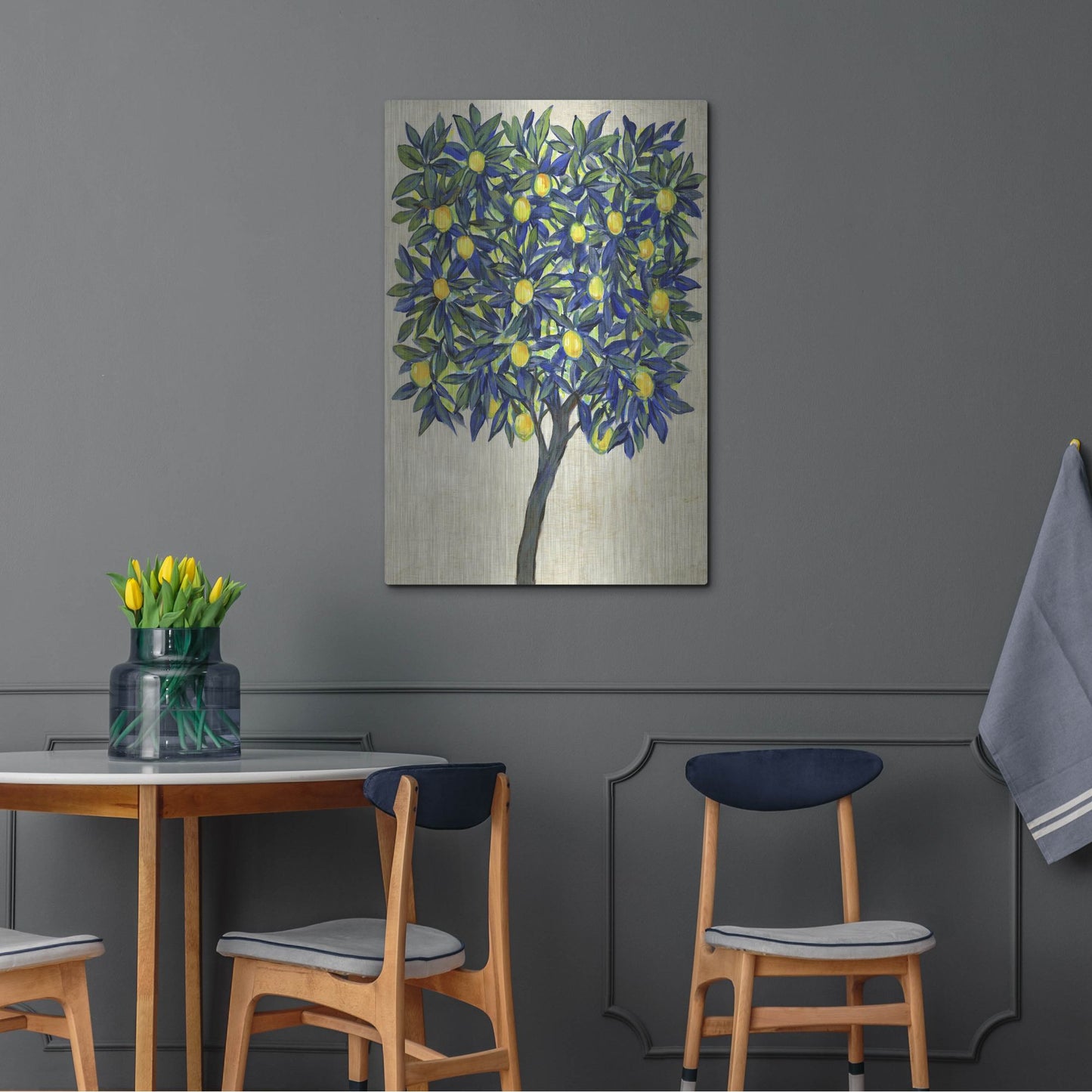 Luxe Metal Art 'Lemon Tree Composition II' by Tim O'Toole, Metal Wall Art,24x36