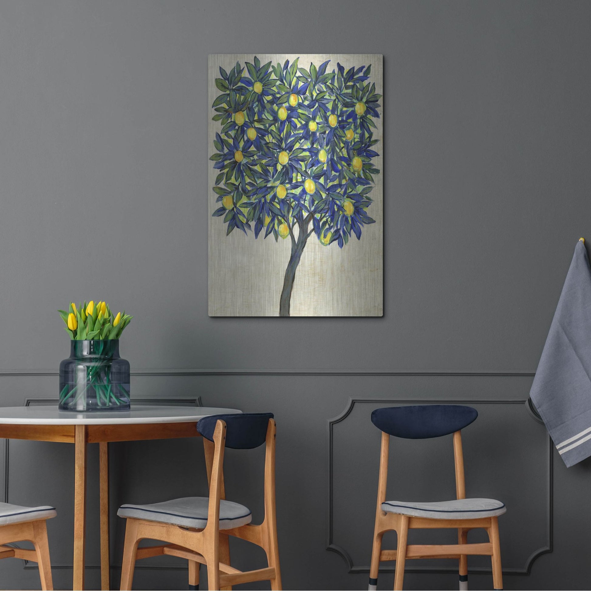 Luxe Metal Art 'Lemon Tree Composition II' by Tim O'Toole, Metal Wall Art,24x36