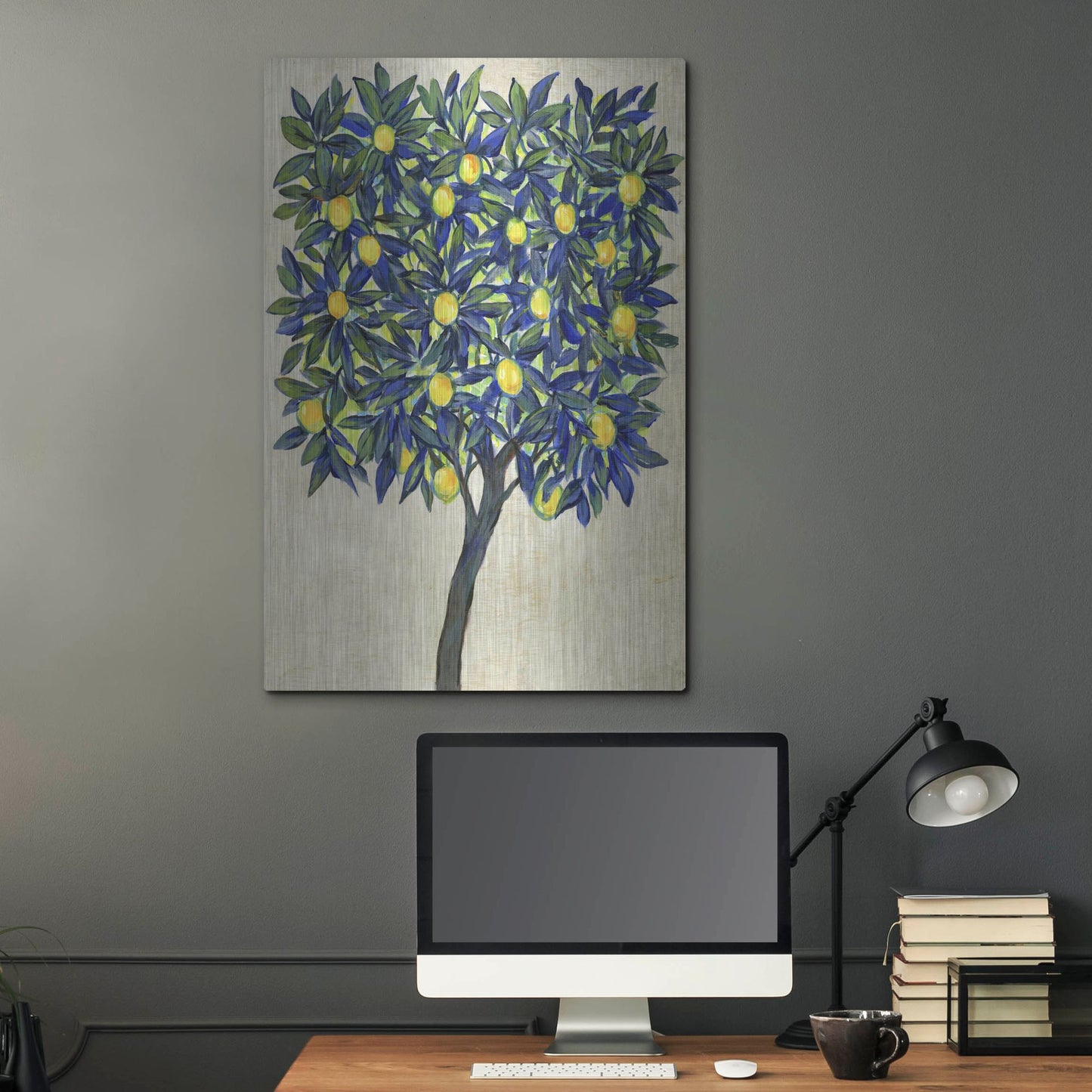 Luxe Metal Art 'Lemon Tree Composition II' by Tim O'Toole, Metal Wall Art,24x36