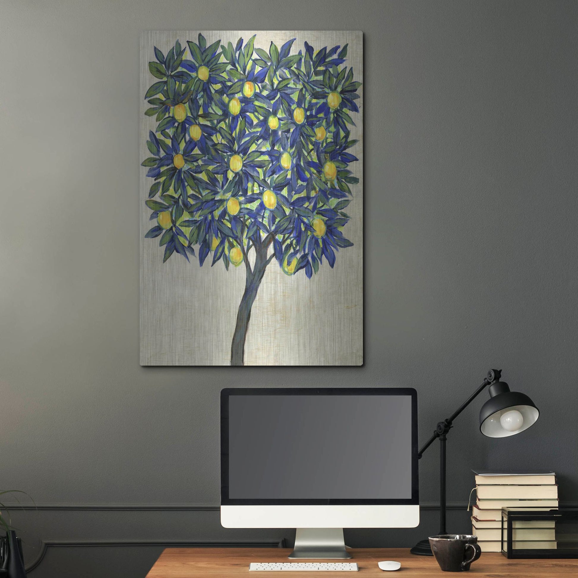 Luxe Metal Art 'Lemon Tree Composition II' by Tim O'Toole, Metal Wall Art,24x36