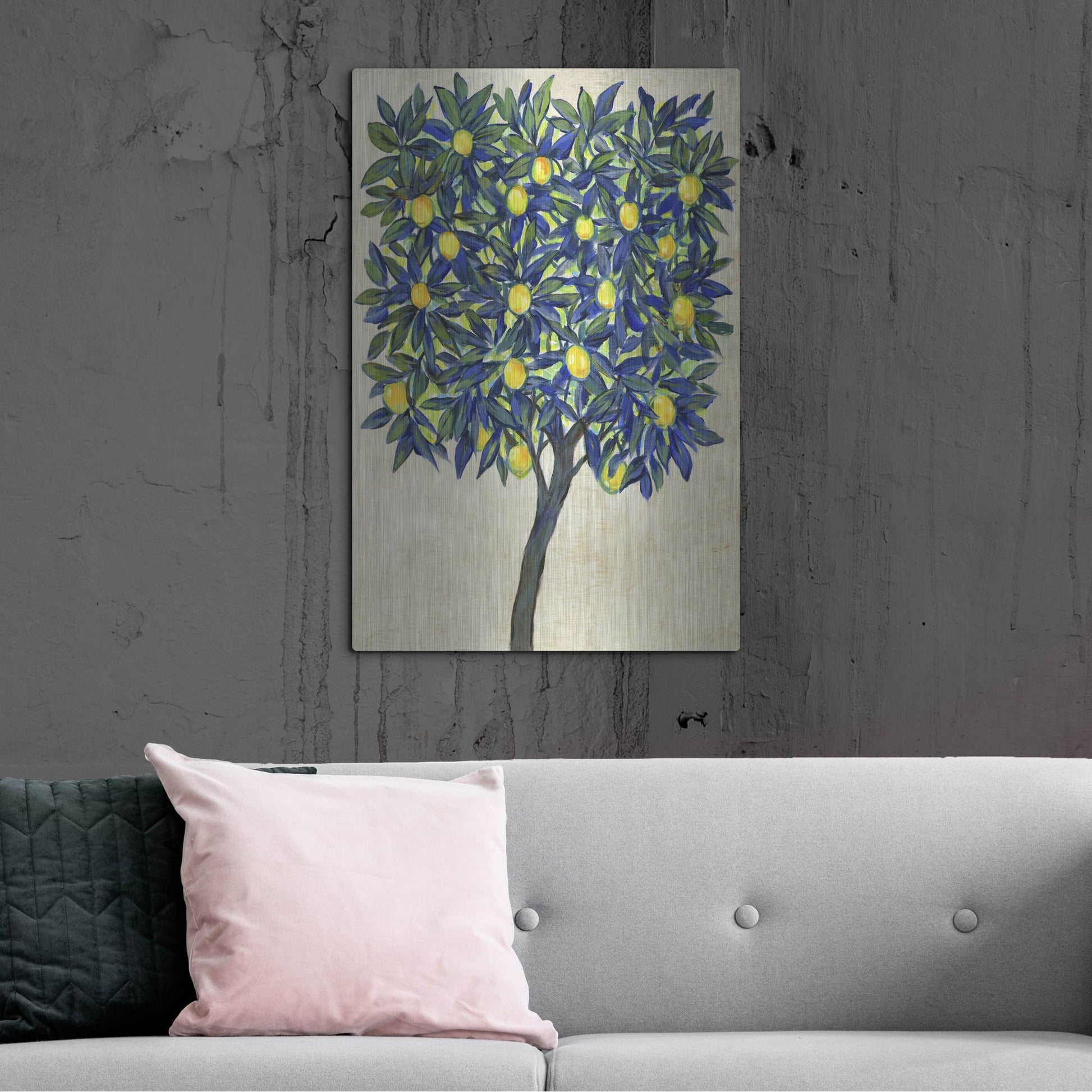 Luxe Metal Art 'Lemon Tree Composition II' by Tim O'Toole, Metal Wall Art,24x36