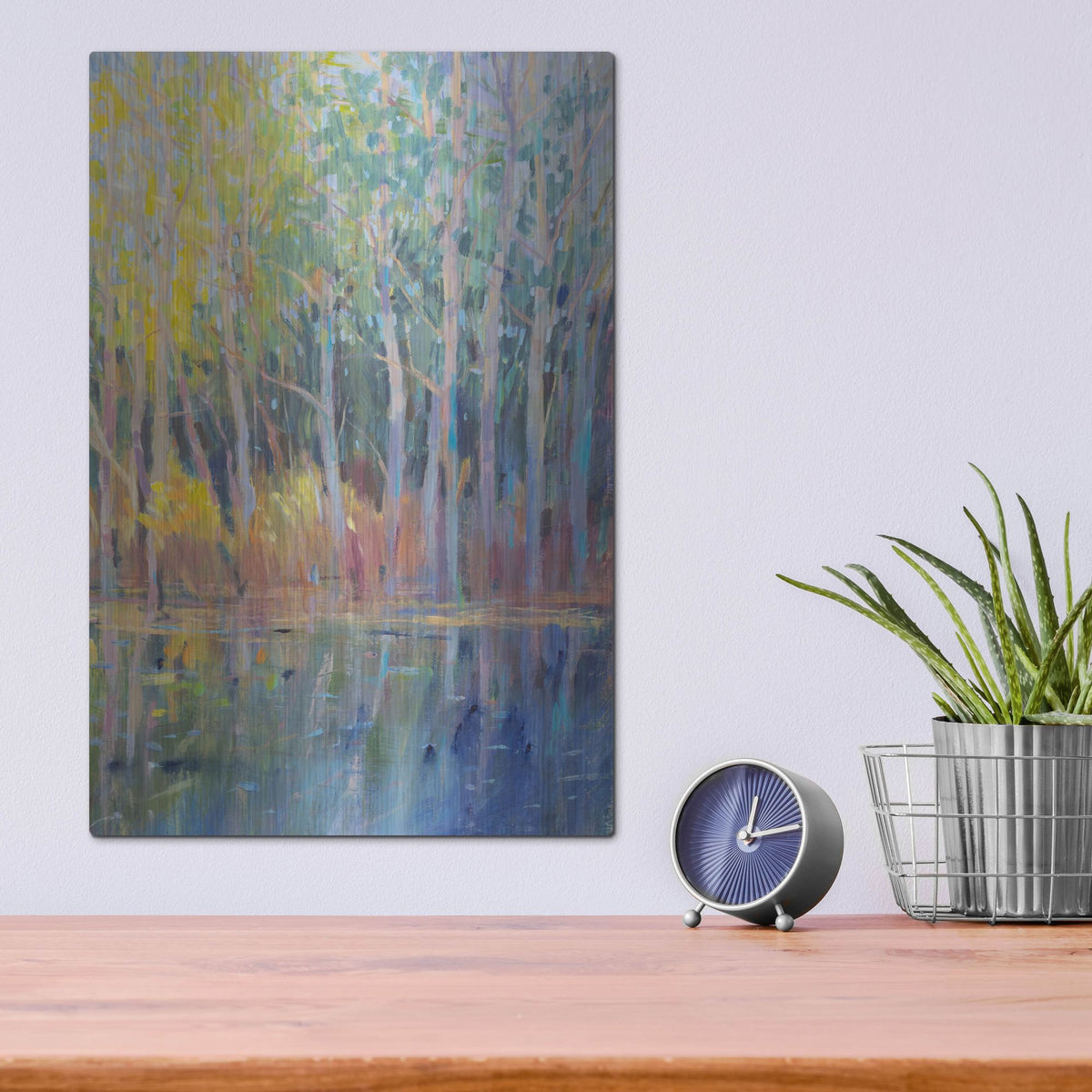 Luxe Metal Art 'Reflected Trees I' by Tim O'Toole, Metal Wall Art,12x16