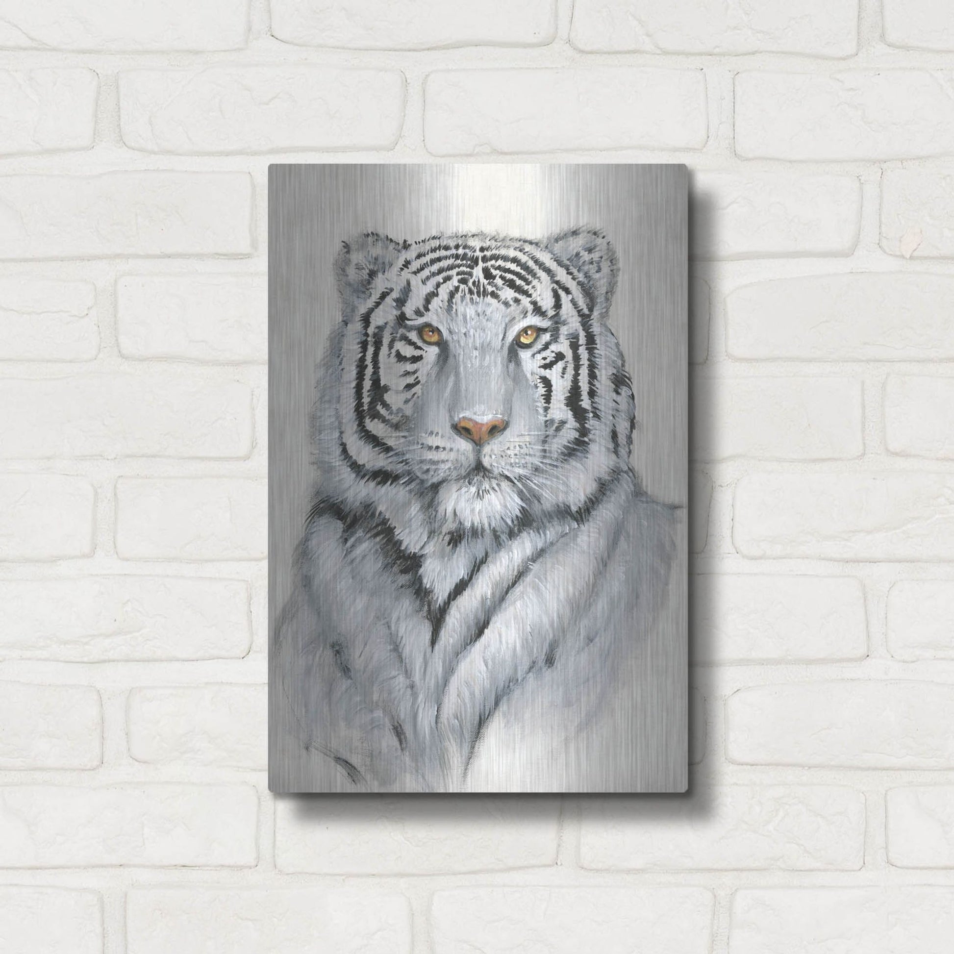 Luxe Metal Art 'White Tiger I' by Tim O'Toole, Metal Wall Art,12x16