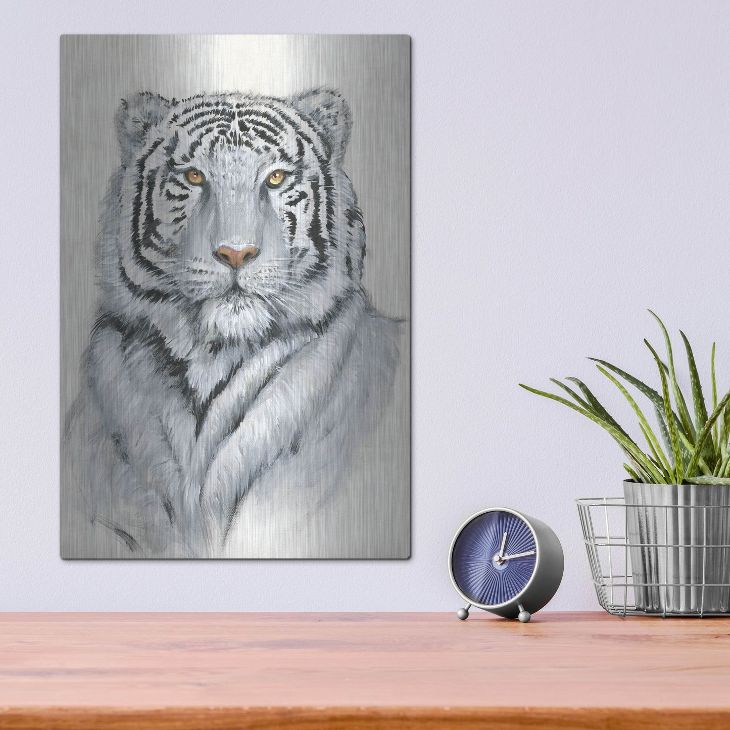 Luxe Metal Art 'White Tiger I' by Tim O'Toole, Metal Wall Art,12x16