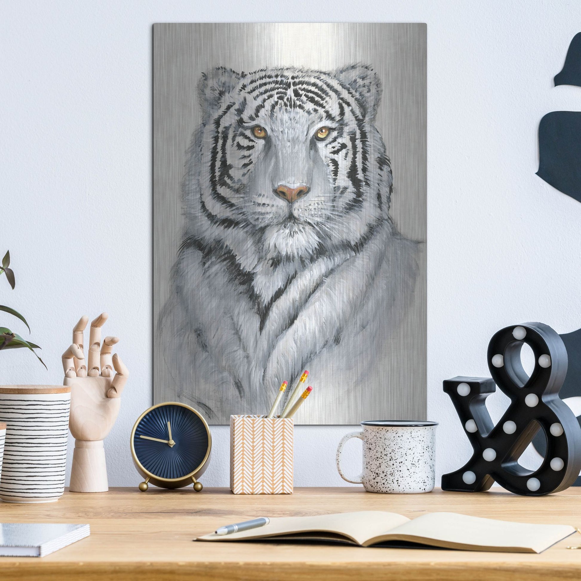 Luxe Metal Art 'White Tiger I' by Tim O'Toole, Metal Wall Art,12x16