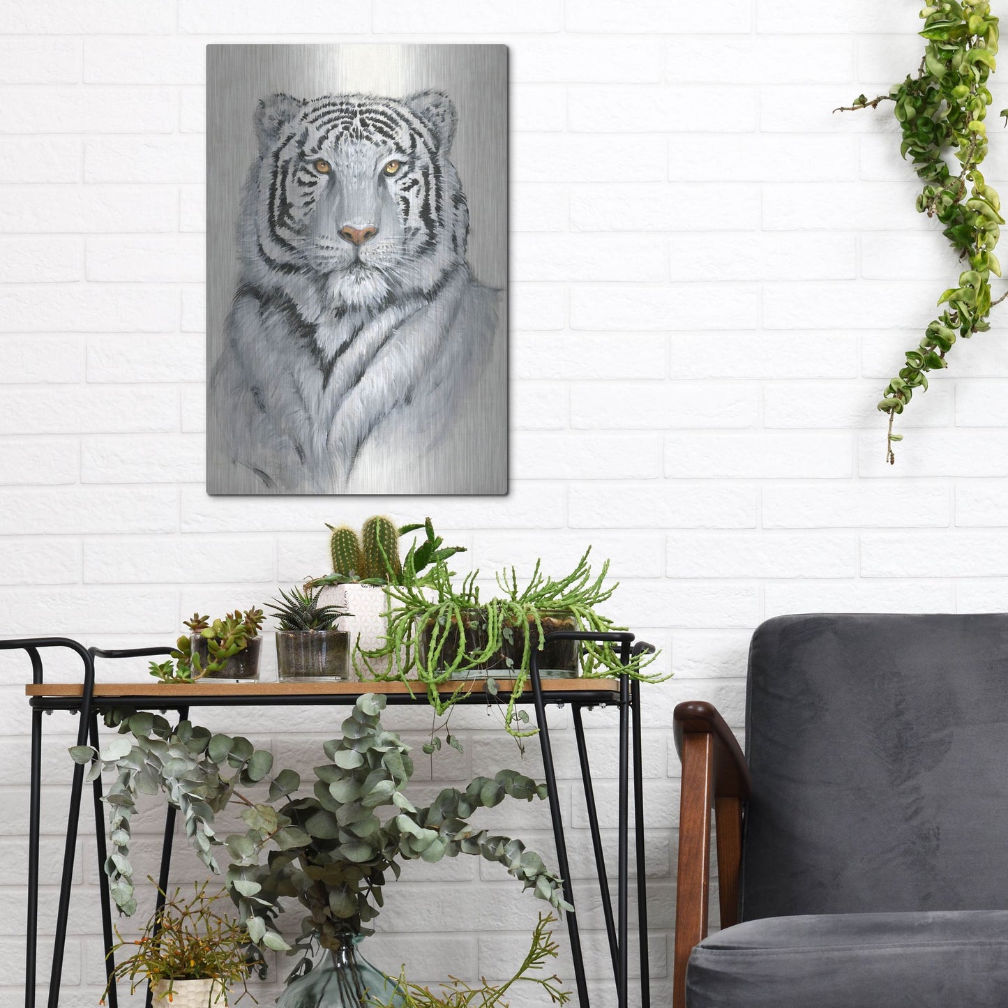 Luxe Metal Art 'White Tiger I' by Tim O'Toole, Metal Wall Art,12x16