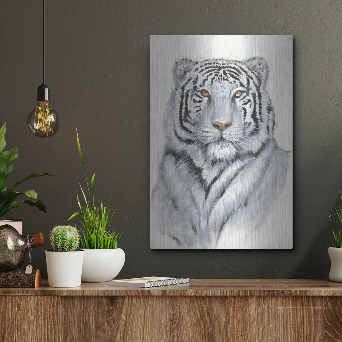 Luxe Metal Art 'White Tiger I' by Tim O'Toole, Metal Wall Art,12x16