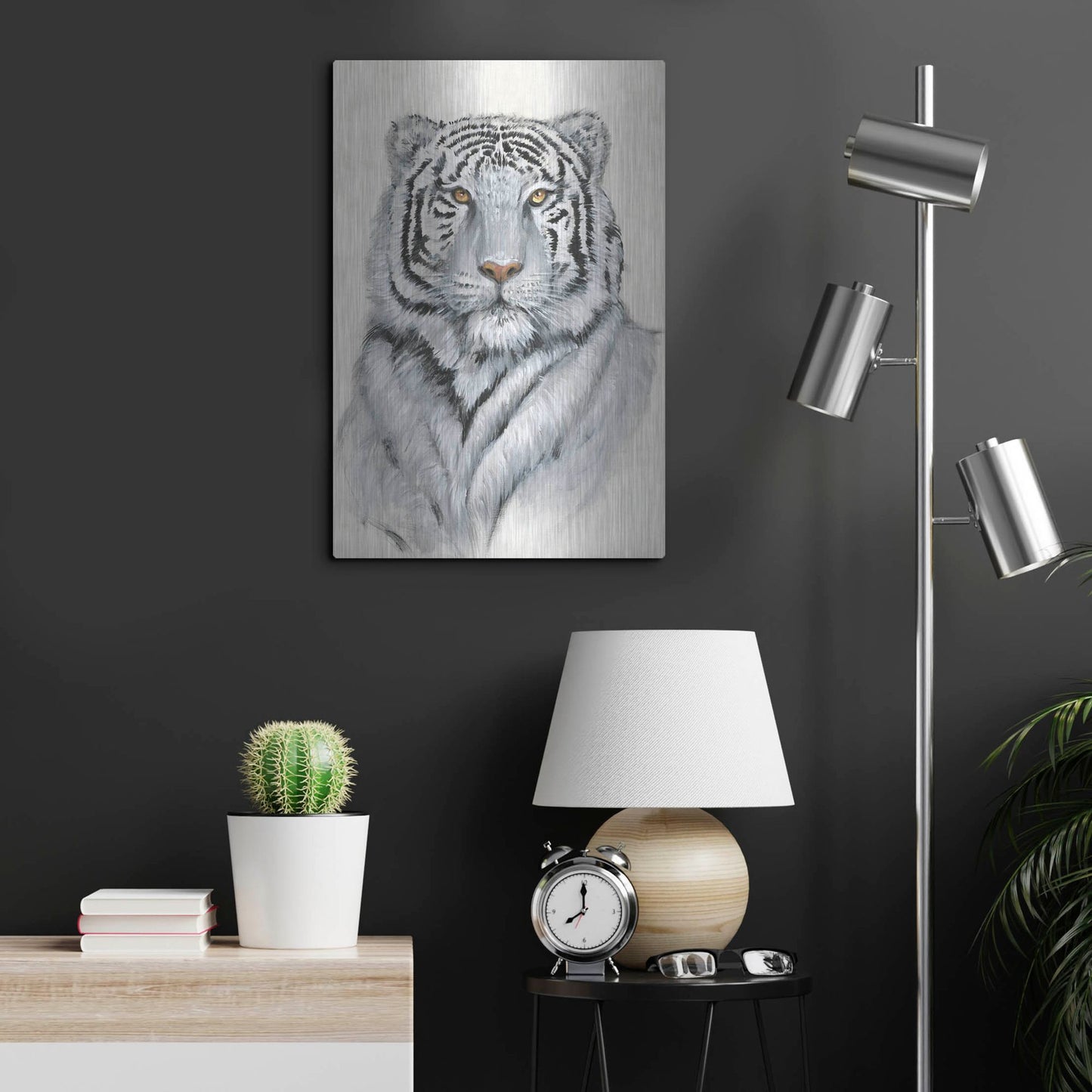 Luxe Metal Art 'White Tiger I' by Tim O'Toole, Metal Wall Art,16x24