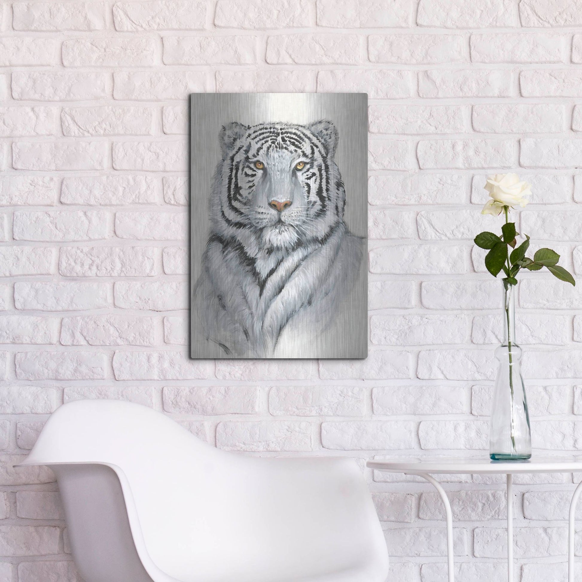 Luxe Metal Art 'White Tiger I' by Tim O'Toole, Metal Wall Art,16x24