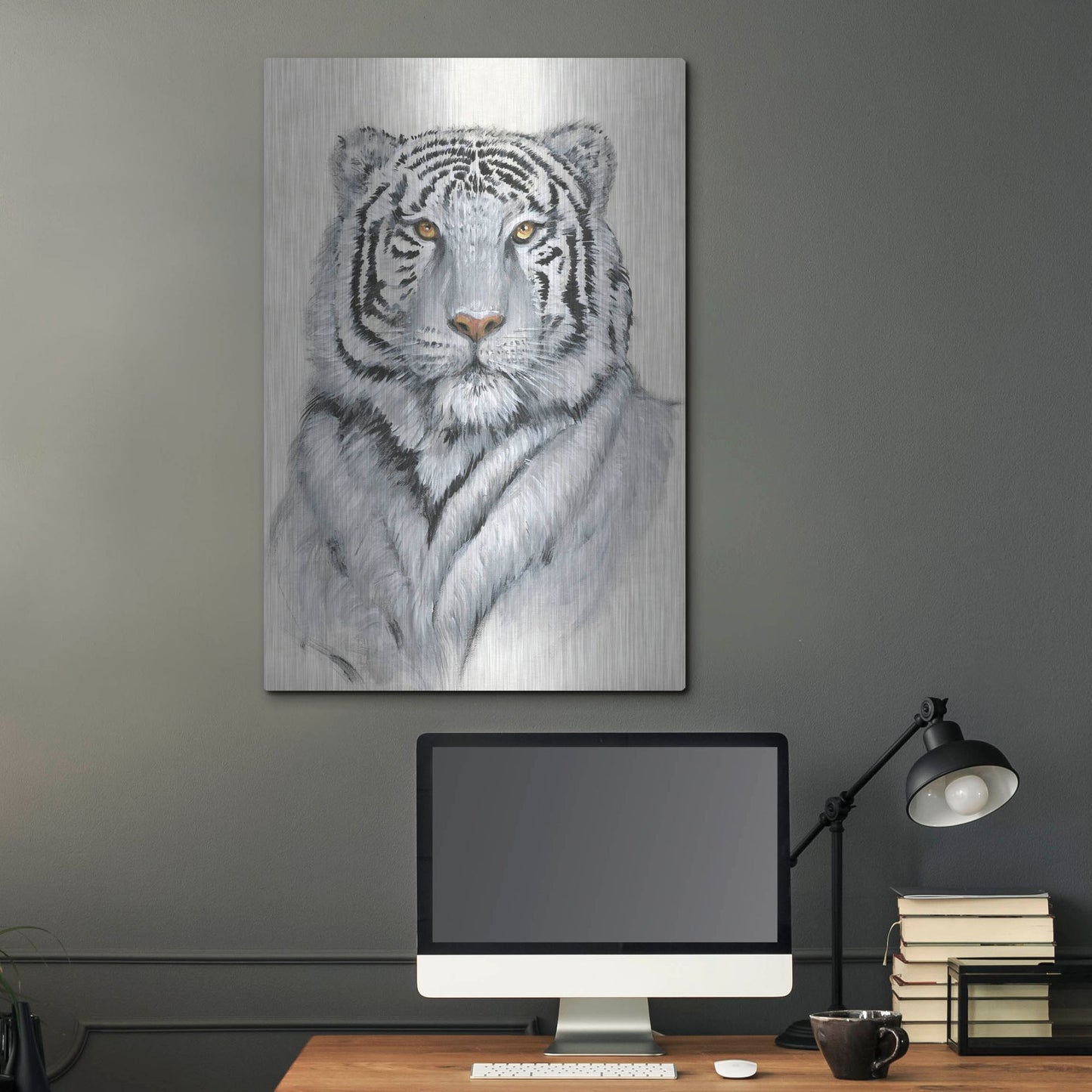 Luxe Metal Art 'White Tiger I' by Tim O'Toole, Metal Wall Art,24x36